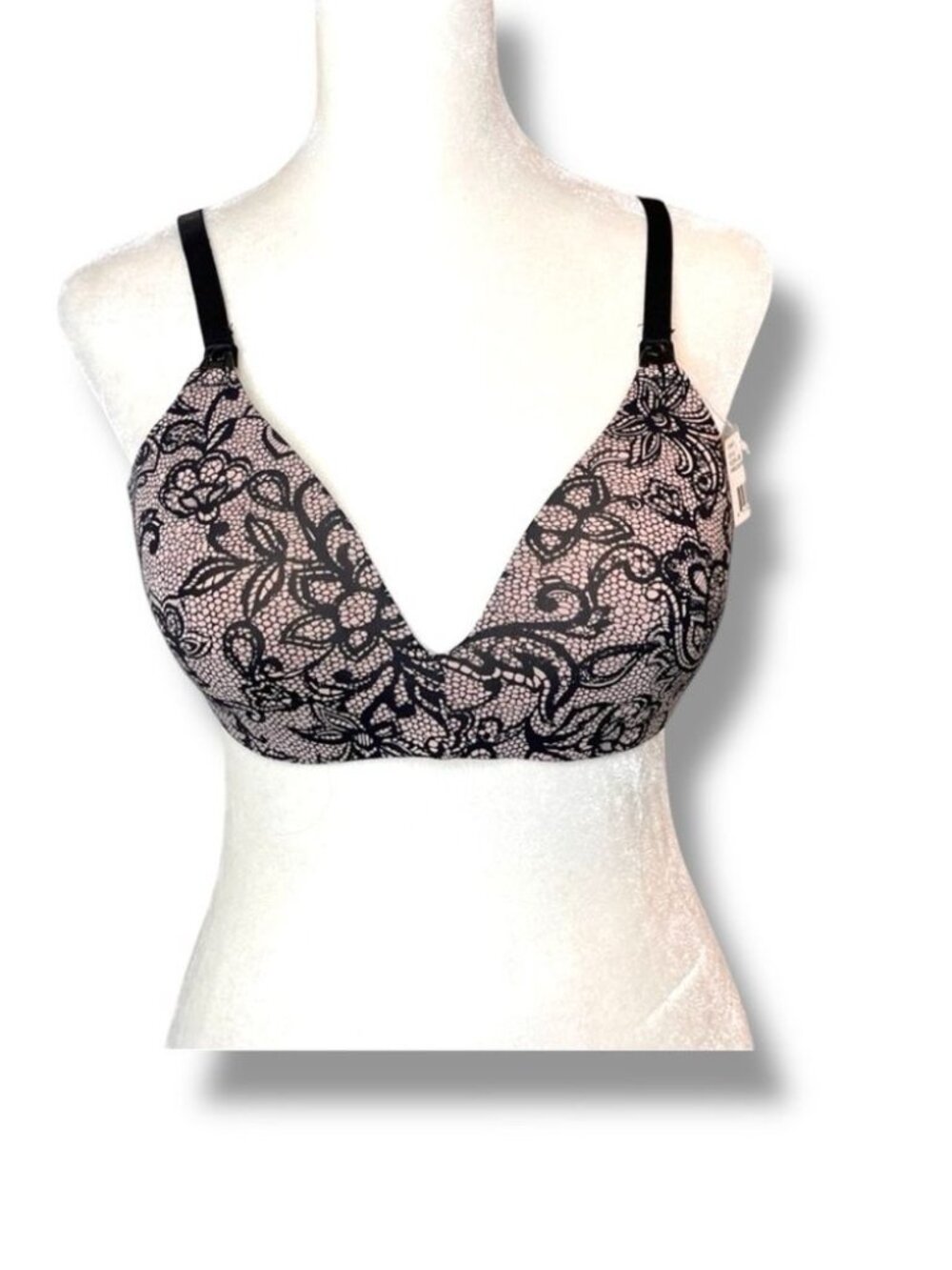 Motherhood Maternity Black Lace Print Full Coverage Bra Size 36B New
